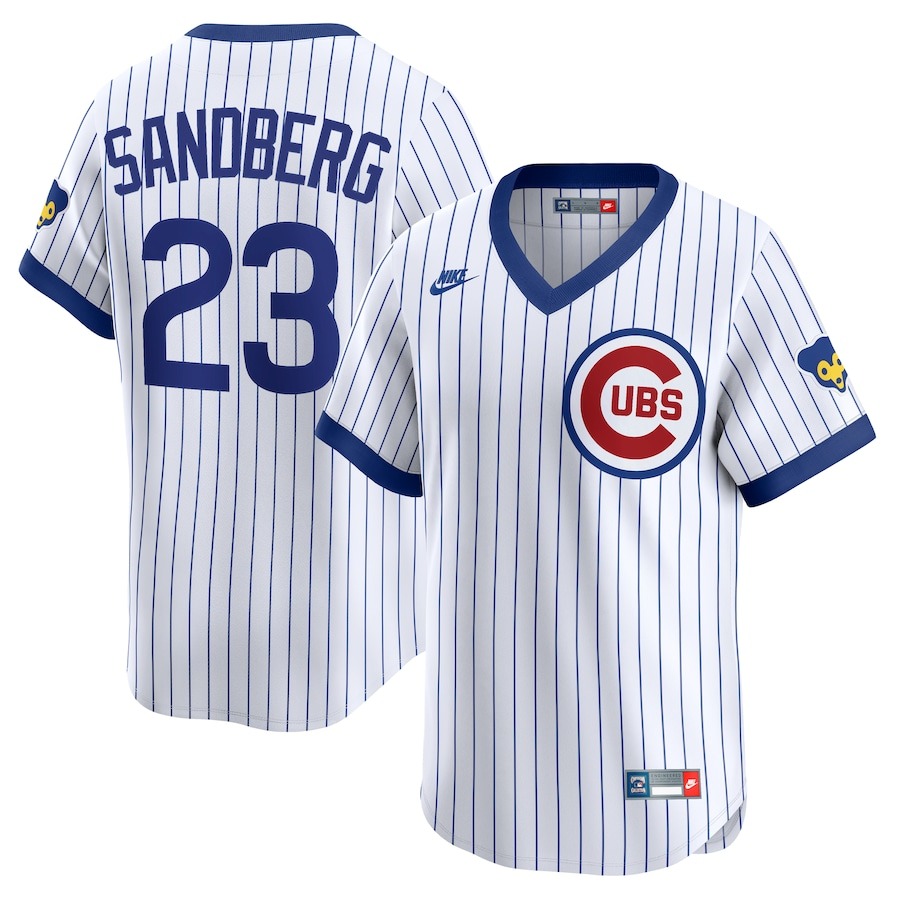 Men's Chicago Cubs Ryne Sandberg Nike White Throwback Cooperstown Collection Limited Jersey