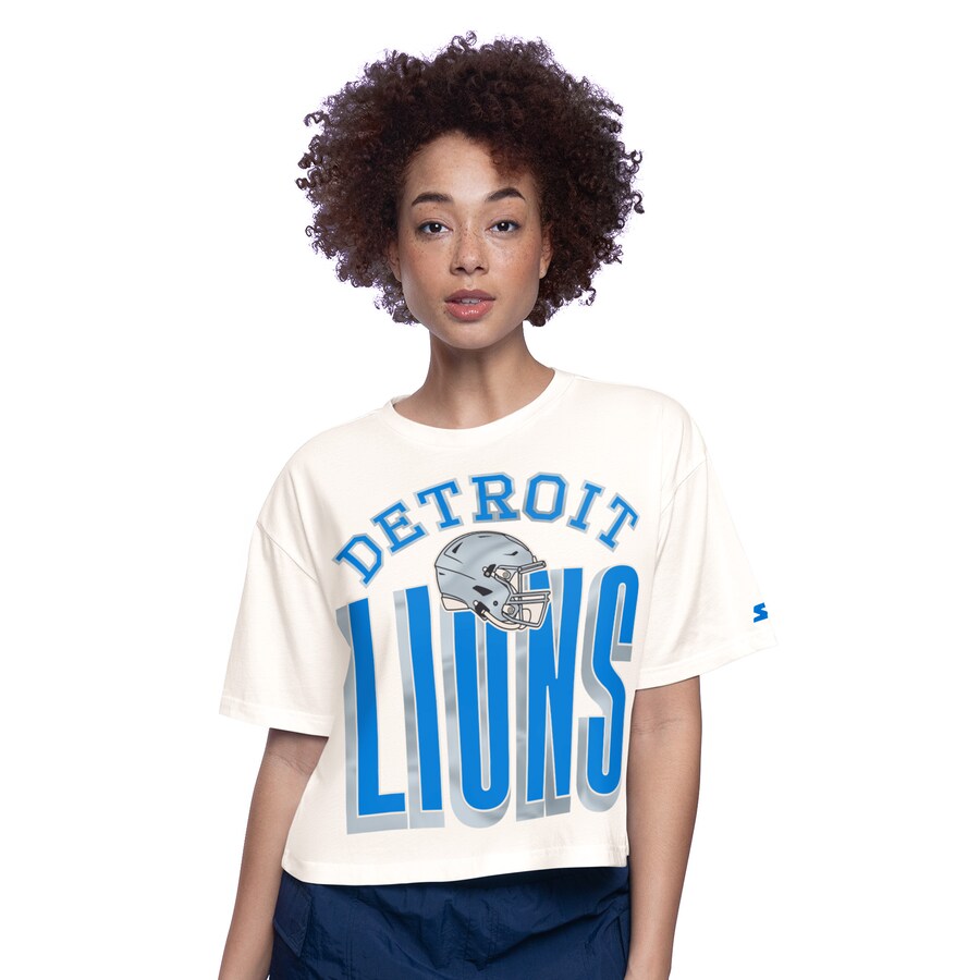 Women's Detroit Lions  Starter Cream Throwback Play the Ball Boxy Cropped T-Shirt