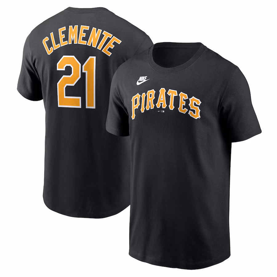 Men's Pittsburgh Pirates Roberto Clemente Nike Black Fuse Name & Number T-Shirt