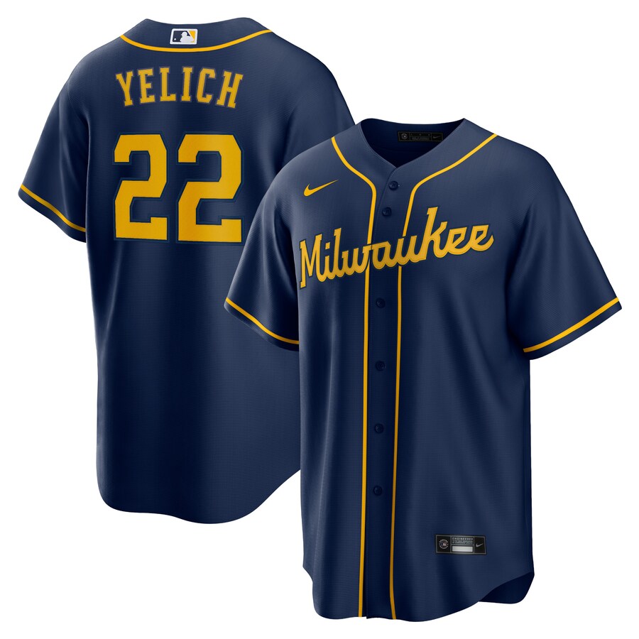 Men's Milwaukee Brewers Christian Yelich Nike Navy Alternate 2 Replica Jersey