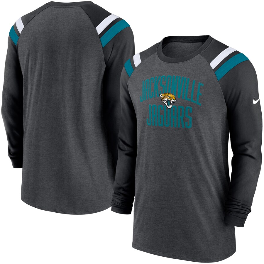 Men's Jacksonville Jaguars Nike Heathered Charcoal/Black Tri-Blend Raglan Athletic Long Sleeve Fashion T-Shirt