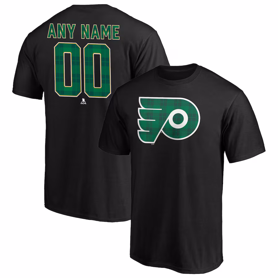 Men's Philadelphia Flyers Black Emerald Plaid Personalized Name & Number T-Shirt