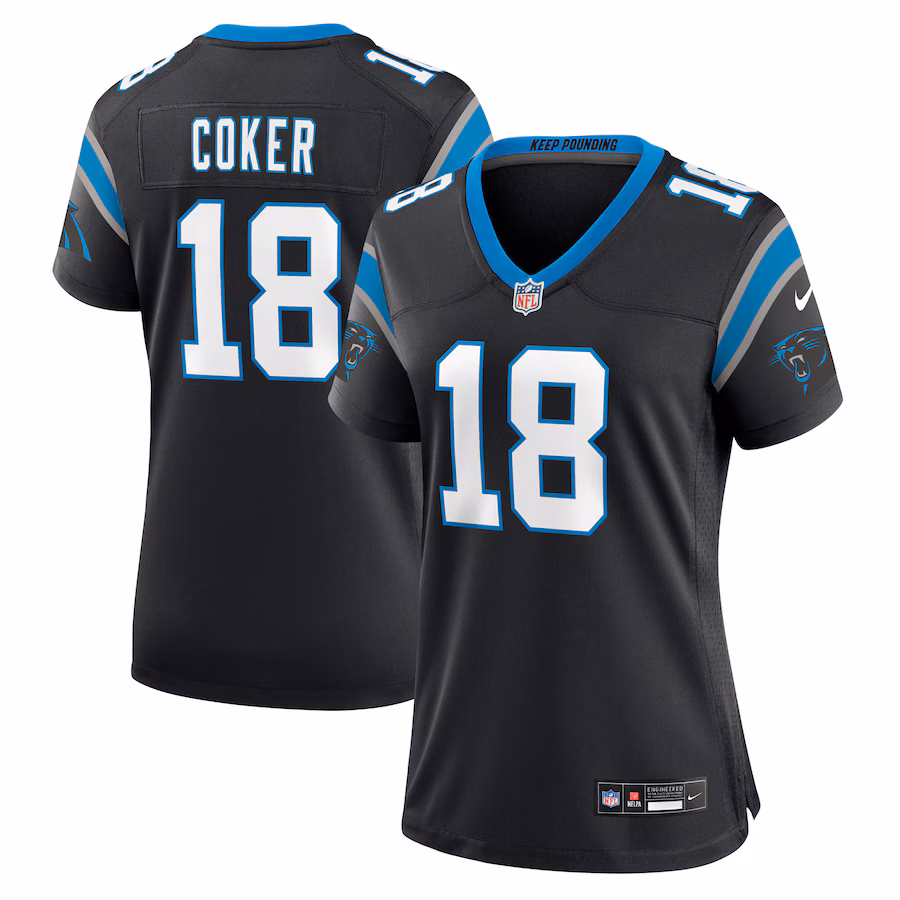 Women's Carolina Panthers Jalen Coker Nike Black Team Game Jersey
