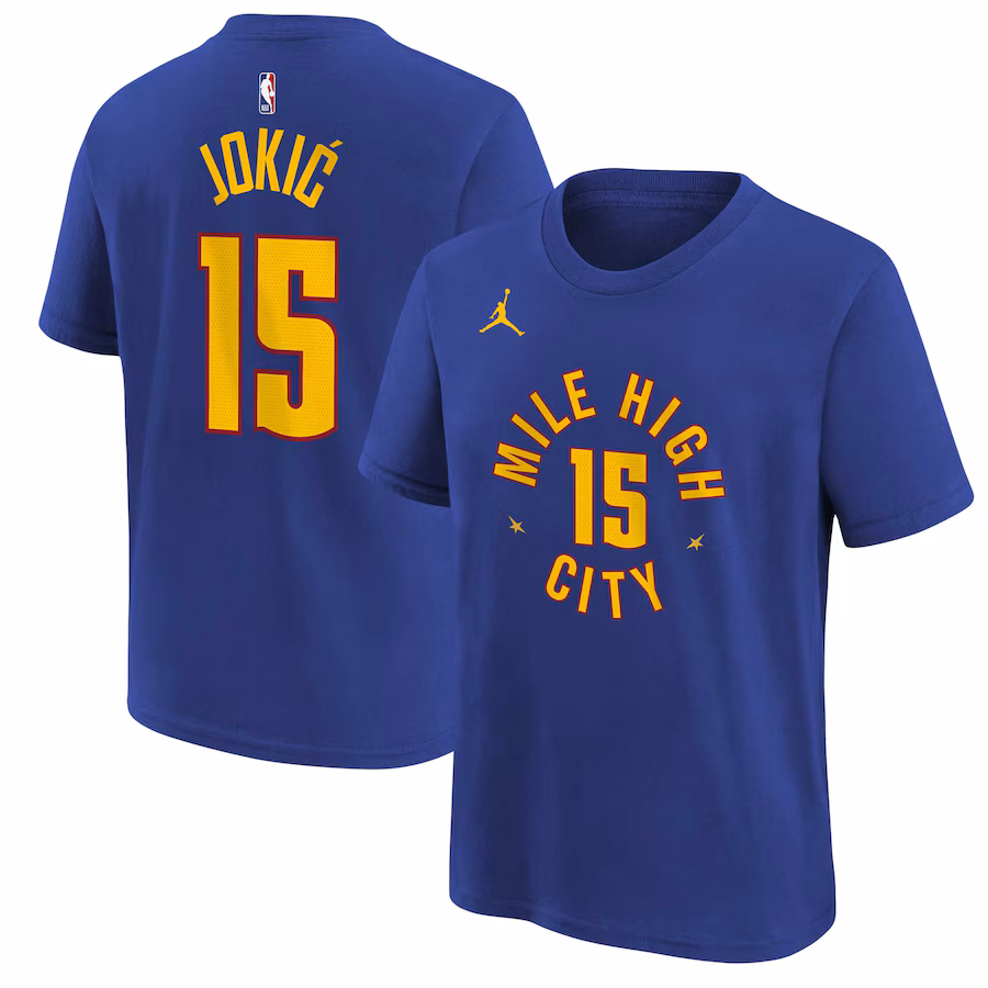 Youth Denver Nuggets Nikola Jokic Jordan Brand Blue Statement Edition Name & Number T-Shirt