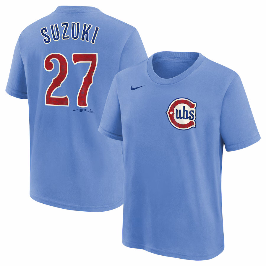 Youth Chicago Cubs Seiya Suzuki Nike Baby Blue Player Name & Number T-Shirt