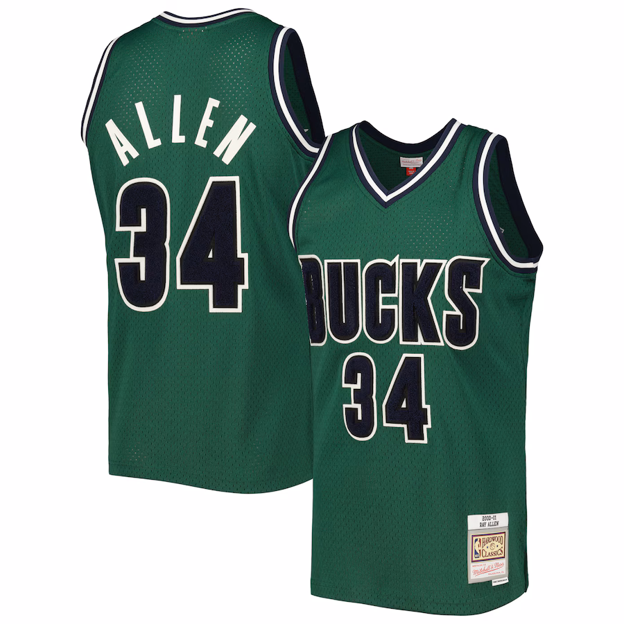Men's Milwaukee Bucks Ray Allen Mitchell & Ness Hunter Green 2000/01 Hardwood Classics Off-Court Swingman Jersey