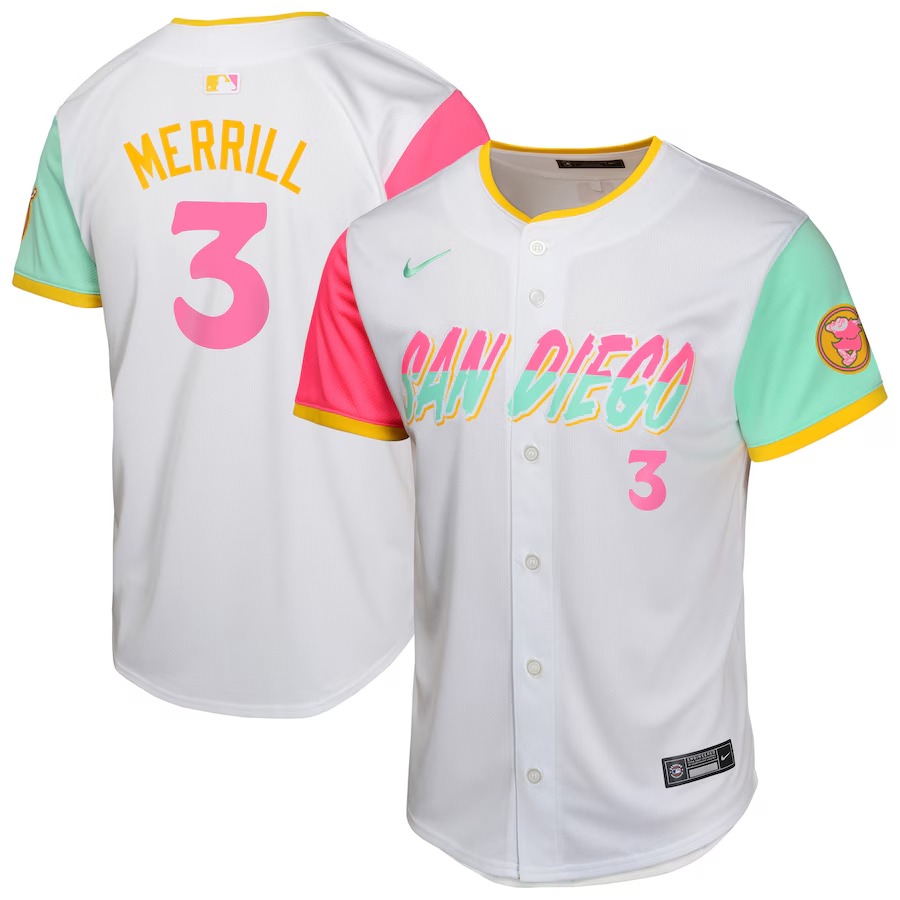 Youth San Diego Padres Jackson Merrill Nike White City Connect Limited Jersey