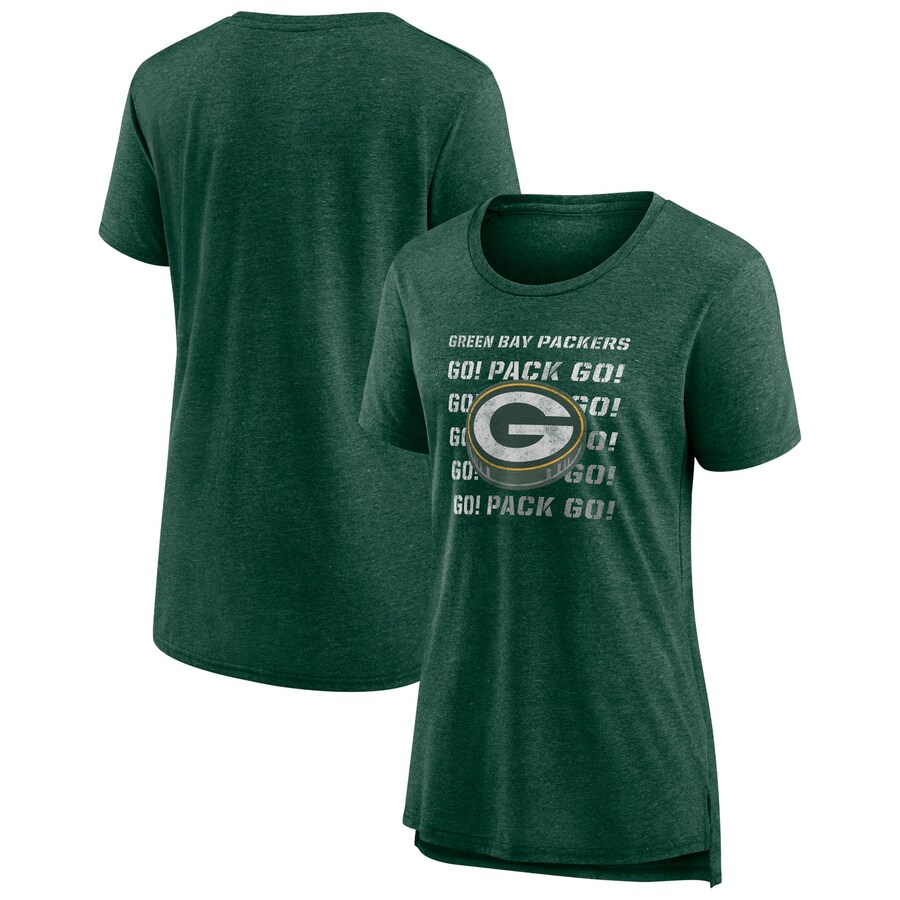 Women's Green Bay Packers Heather Green Hometown First Down Tri-Blend T-Shirt