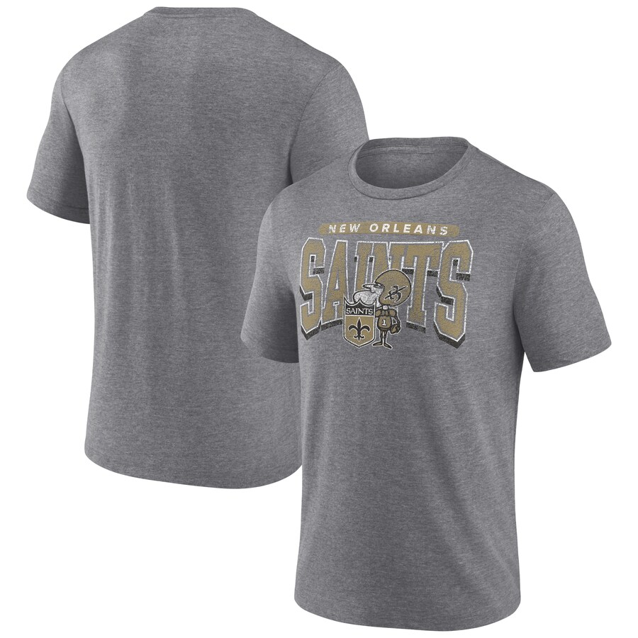 Men's New Orleans Saints Fanatics Heather Gray Warped Block Tri-Blend T-Shirt