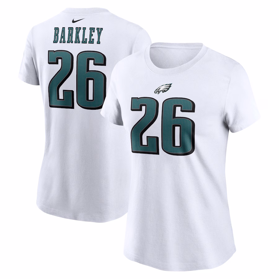 Women's Philadelphia Eagles Saquon Barkley Nike White Player Name & Number T-Shirt