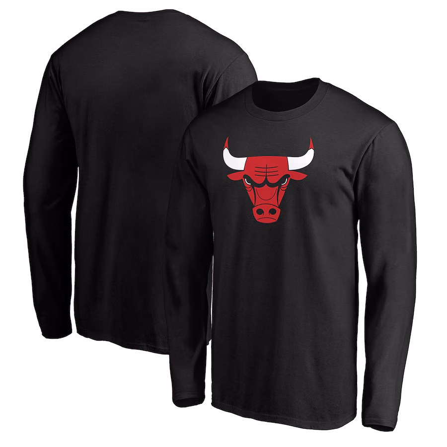 Men's Chicago Bulls Black Primary Team Logo Long Sleeve T-Shirt