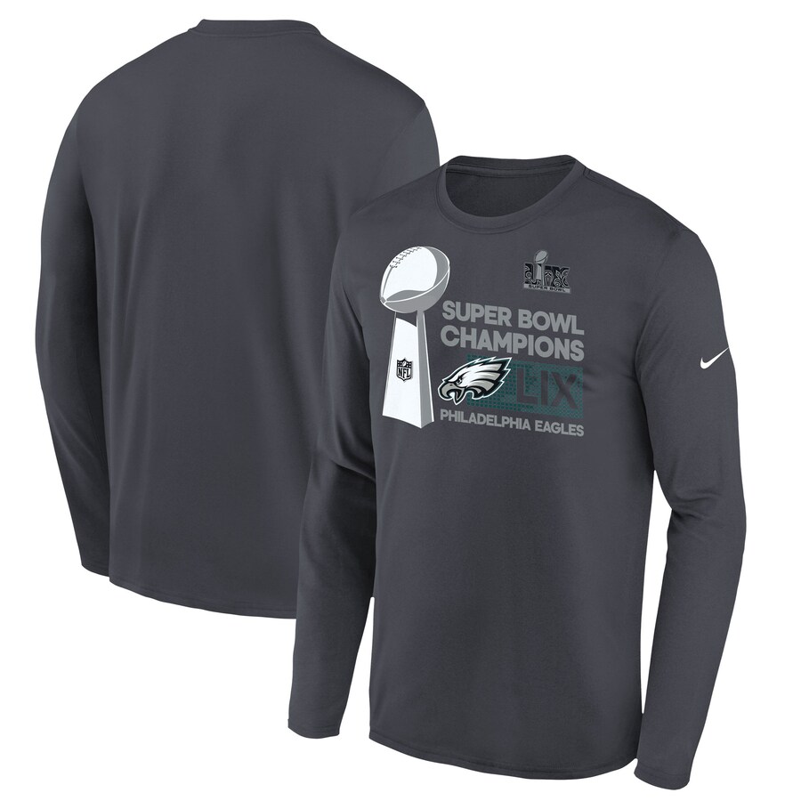 Youth Philadelphia Eagles  Nike Anthracite Super Bowl LIX Champions Locker Room Trophy Collection Long Sleeve T-Shirt