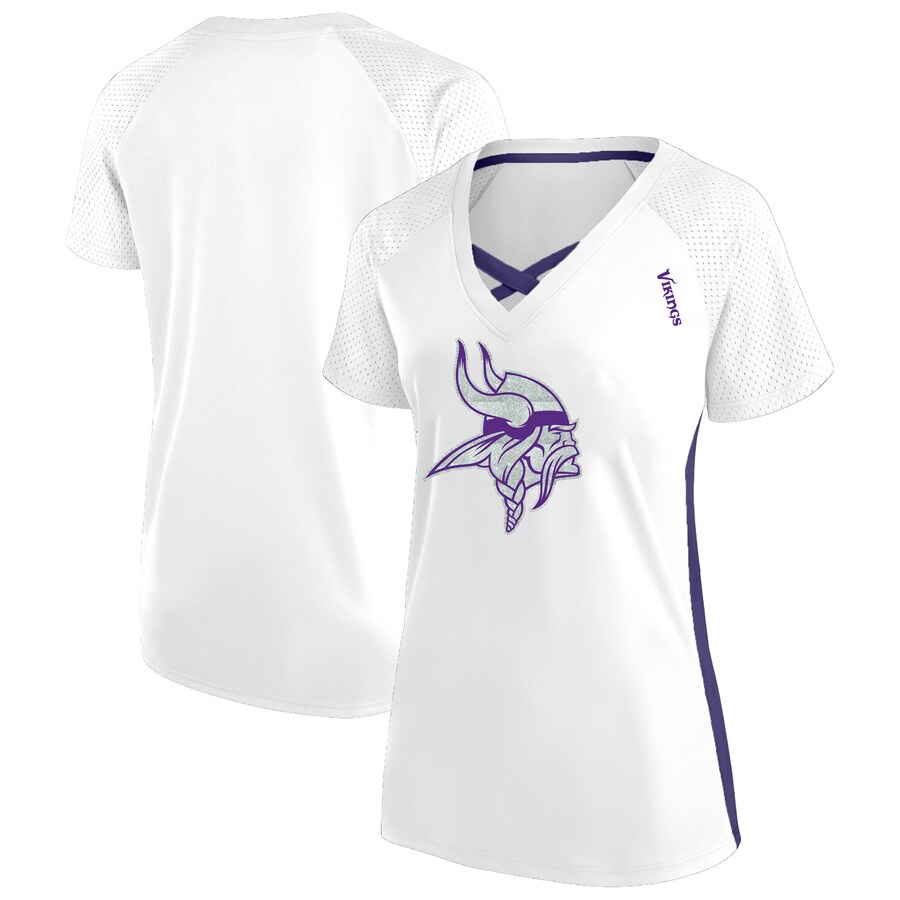 Women's Minnesota Vikings Fanatics White Plus Size Glitter Lace-Up V- Neck T-Shirt