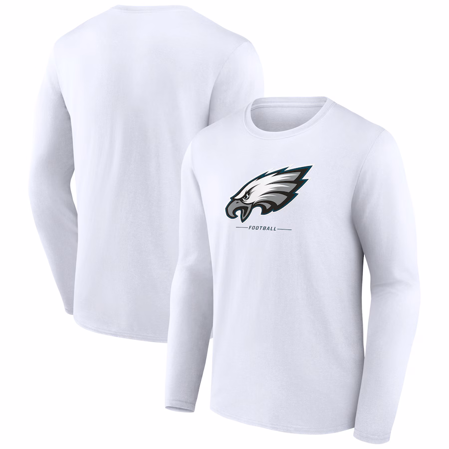 Men's Philadelphia Eagles White Logo Team Lockup Long Sleeve T-Shirt