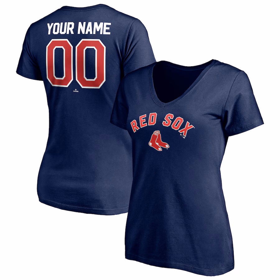 Women's Boston Red Sox Navy Personalized Winning Streak Name & Number V-Neck T-Shirt
