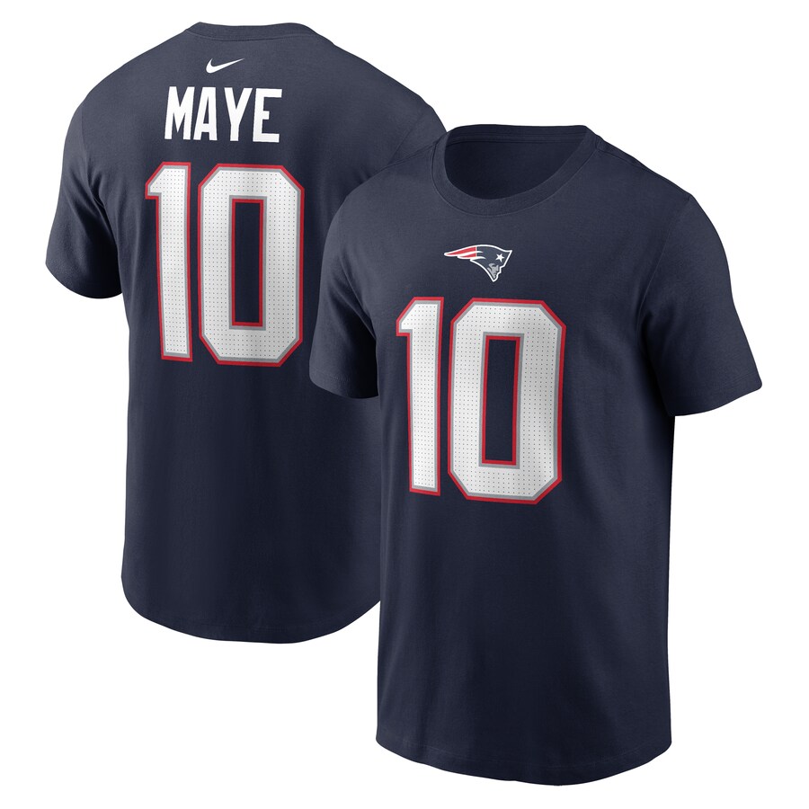 Youth New England Patriots Drake Maye Nike Navy  Fuse Name & Number T-Shirt