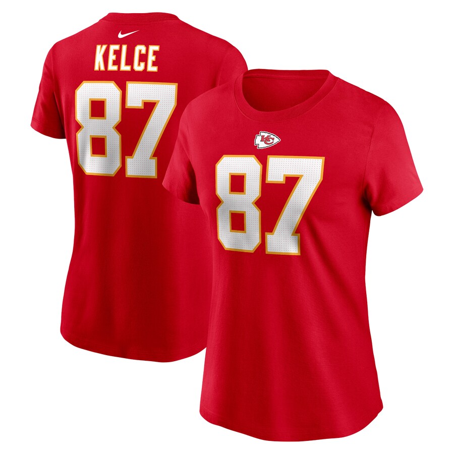 Women's Kansas City Chiefs Travis Kelce Nike Red Player Name & Number T-Shirt