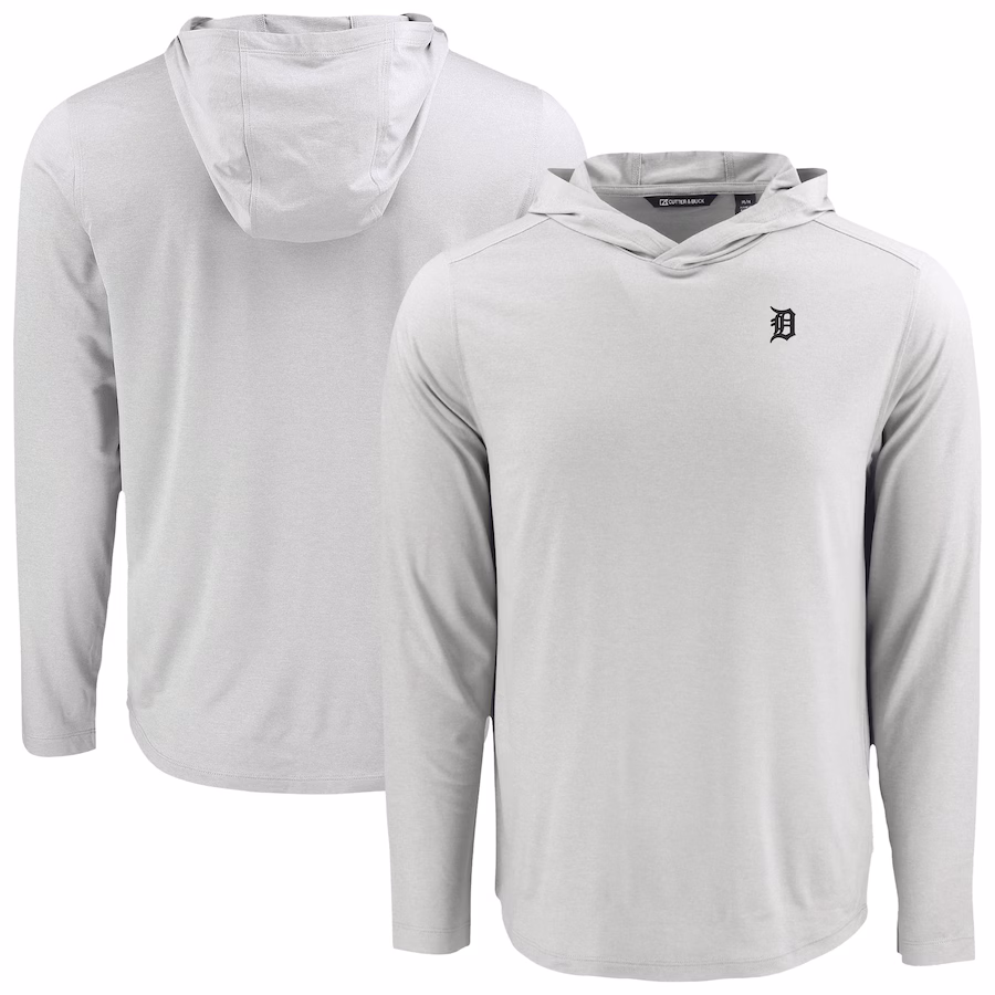 Men's Detroit Tigers Cutter & Buck Gray Coastline Epic Comfort Eco Recycled Long Sleeve Hoodie T-Shirt