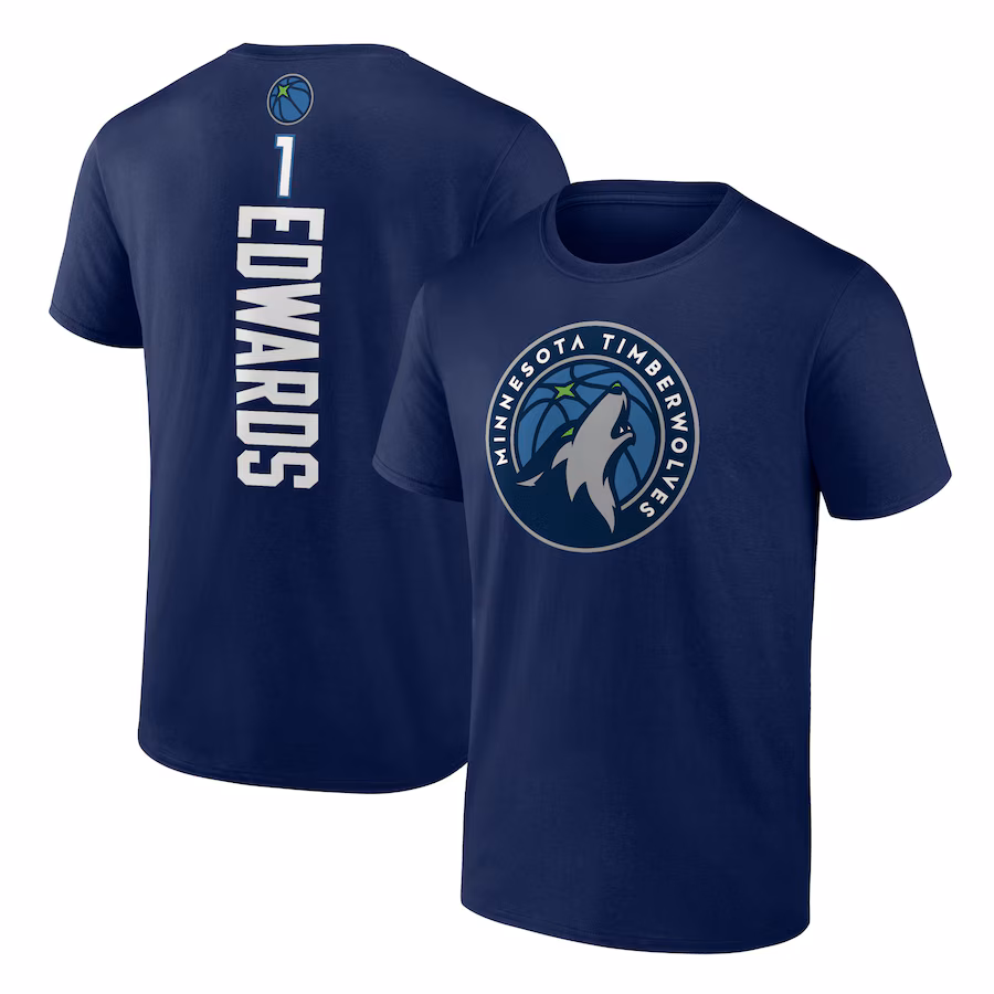 Men's Minnesota Timberwolves Anthony Edwards Navy Playmaker Team Name & Number T-Shirt