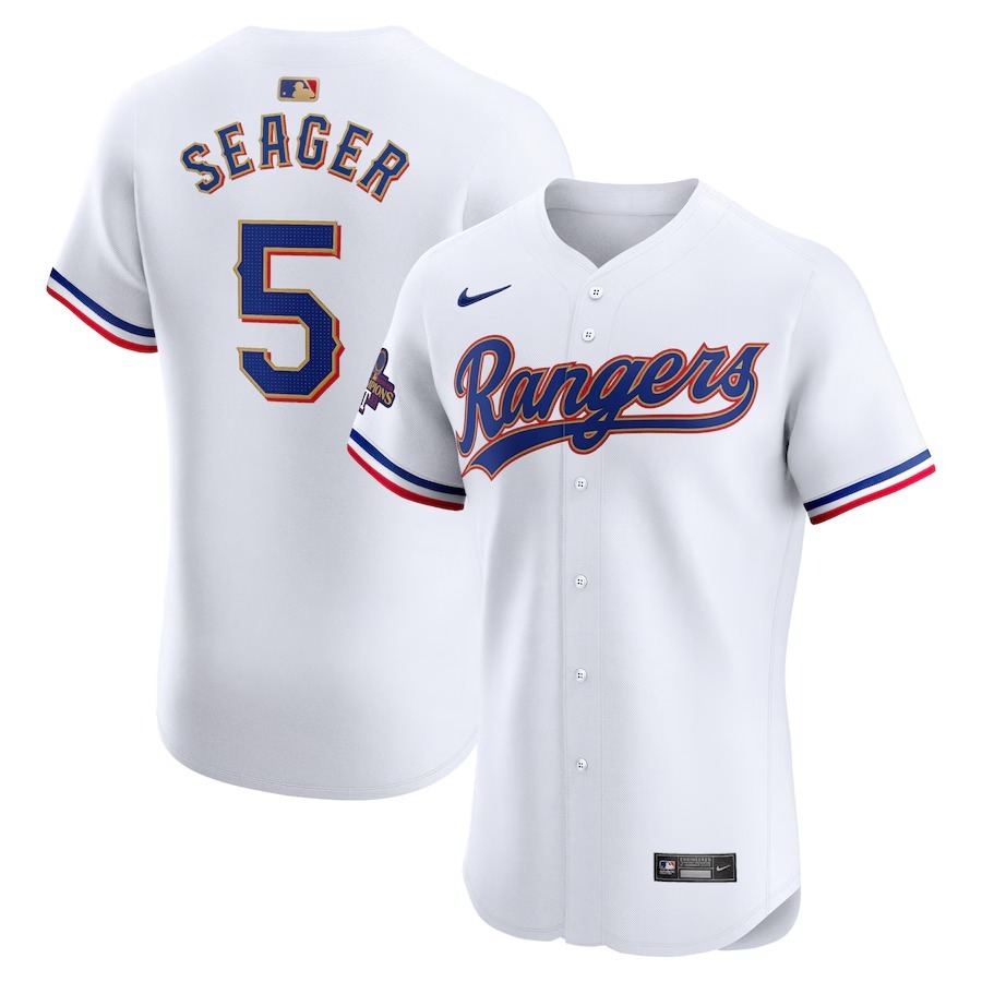 Men's Texas Rangers Corey Seager Nike White 2024 Gold Collection Elite Player Jersey