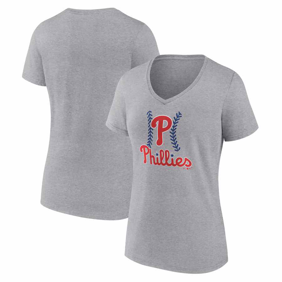 Women's Philadelphia Phillies Gray Fastball V-Neck T-Shirt