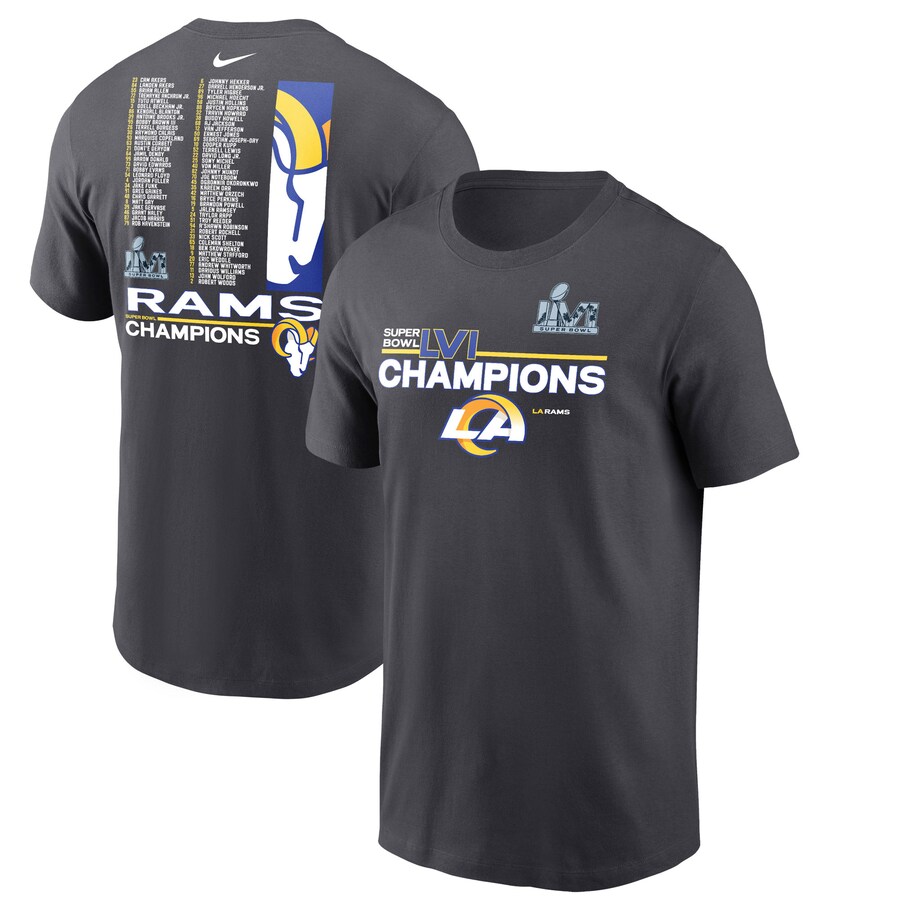 Men's Los Angeles Rams Nike Anthracite Super Bowl LVI Champions Roster T-Shirt