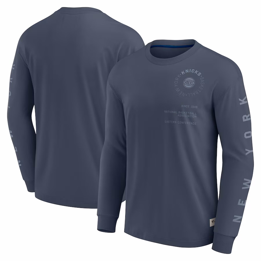 Men's New York Knicks Fanatics Blue Elements Future Ground Tonal Info Long Sleeve T-Shirt