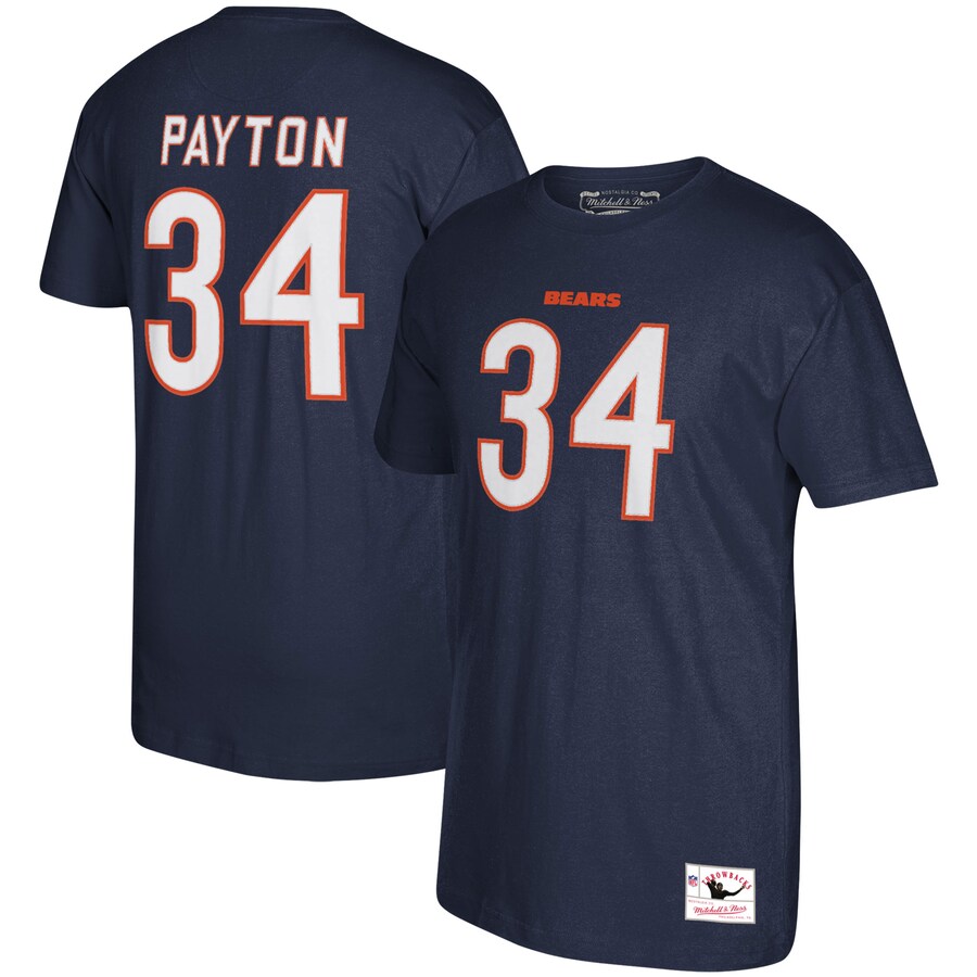 Men's Chicago Bears Walter Payton Mitchell & Ness Navy Retired Player Logo Name & Number T-Shirt