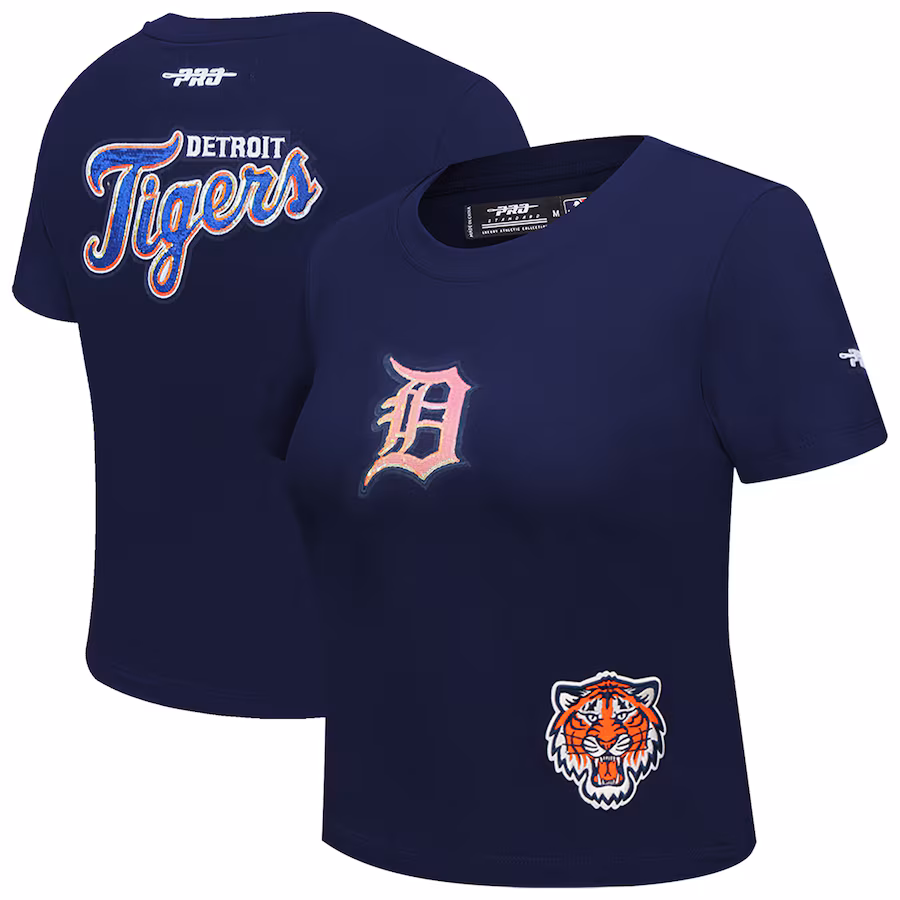 Women's Detroit Tigers Pro Standard Navy Game Day Classics Baby Doll Cropped T-Shirt