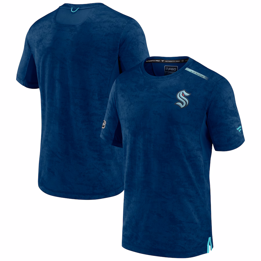 Men's Seattle Kraken Fanatics Deep Sea Blue Authentic Pro Rink Premium Camo T-Shirt