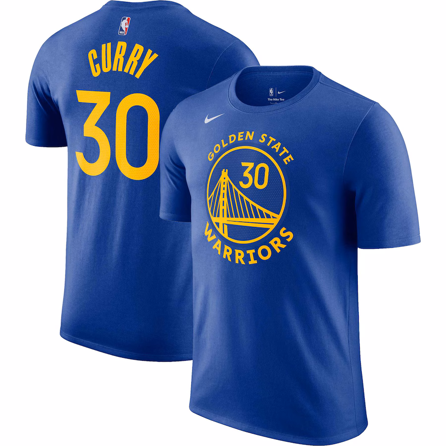 Men's Golden State Warriors Stephen Curry Nike Royal Icon 2022/23 Name & Number T-Shirt