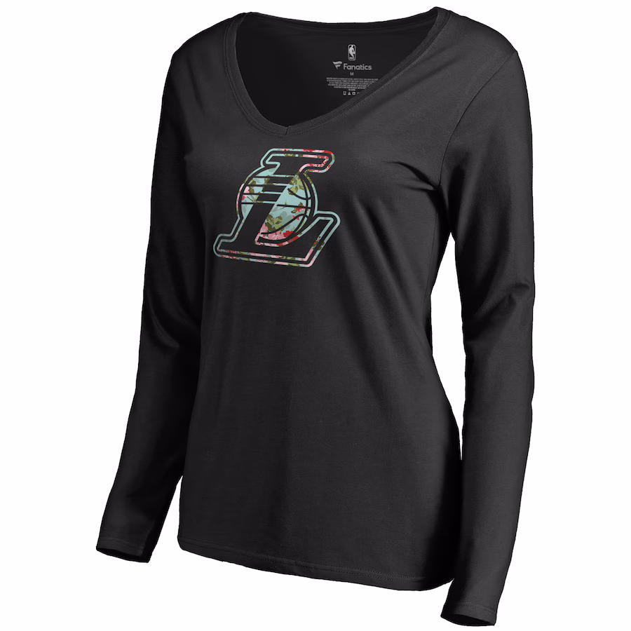 Women's Los Angeles Lakers Black Lovely V-Neck Long Sleeve T-Shirt