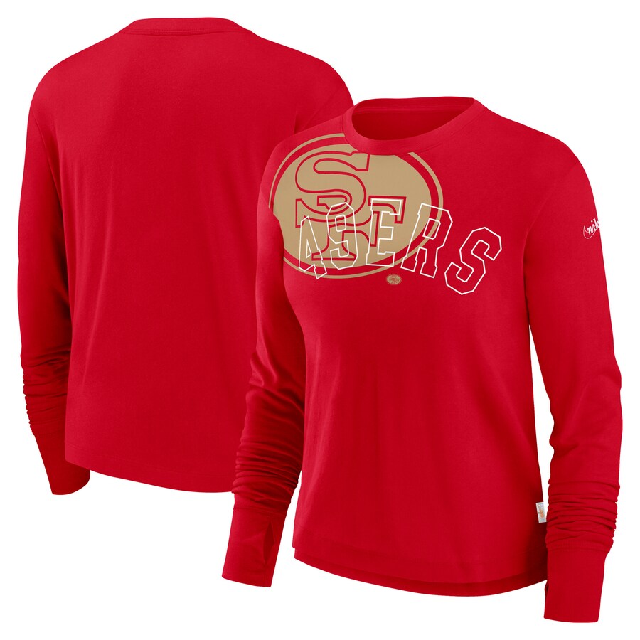 Women's San Francisco 49ers Nike Scarlet Layered Logo Cropped Long Sleeve Fashion T-Shirt