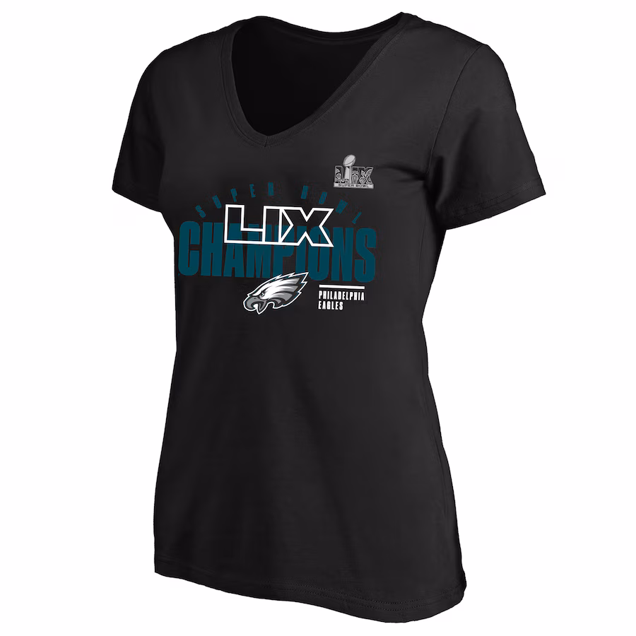 Women's Philadelphia Eagles  Fanatics Black Super Bowl LIX Champions Plus Size Iconic Victory V-Neck T-Shirt