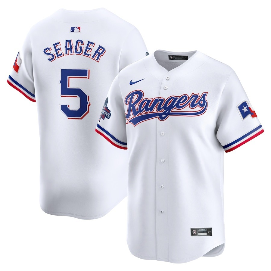 Men's Texas Rangers Corey Seager Nike White Home 2023 World Series Champions Limited Jersey