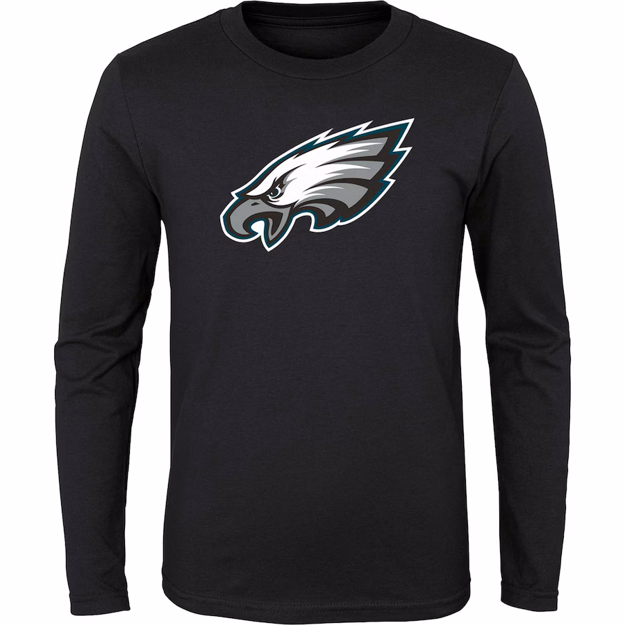 Youth Philadelphia Eagles Black Primary Logo Long Sleeve T-Shirt