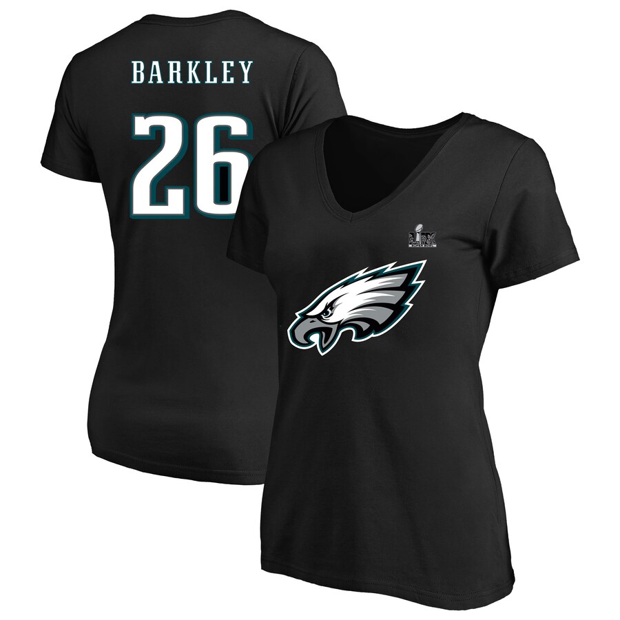 Women's Philadelphia Eagles Saquon Barkley Fanatics Black Super Bowl LIX Plus Size Player Name & Number V-Neck T-Shirt