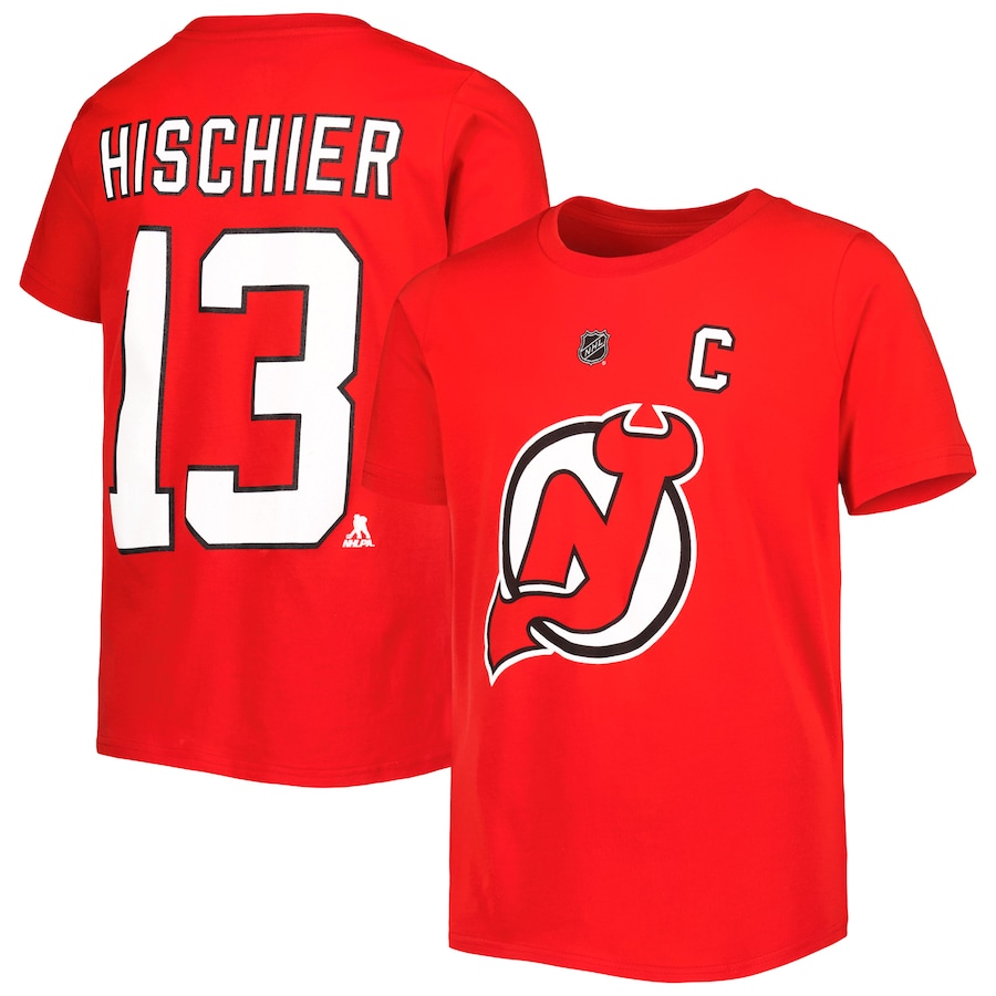 Youth New Jersey Devils Nico Hischier Red Player Name & Number T-Shirt