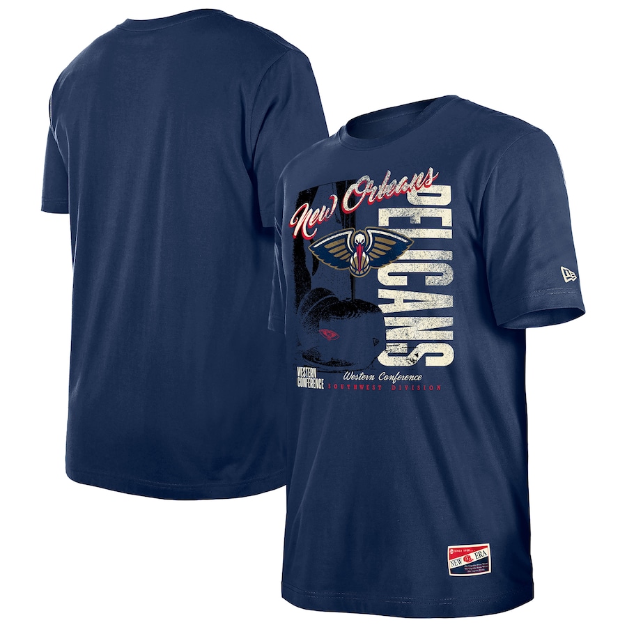 Men's New Orleans Pelicans  New Era Navy Distressed Throwback Vintage Color Pack T-Shirt