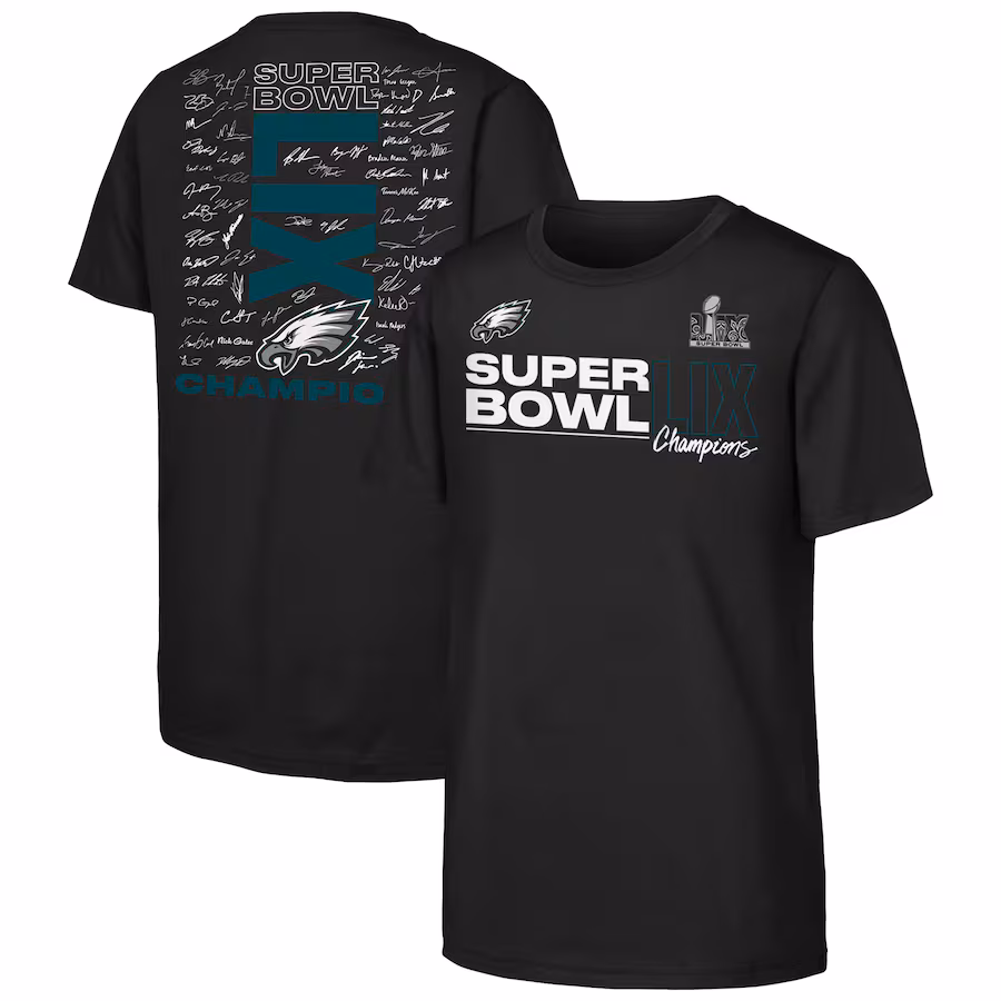 Youth Philadelphia Eagles  Fanatics Black Super Bowl LIX Champions Roster T-Shirt