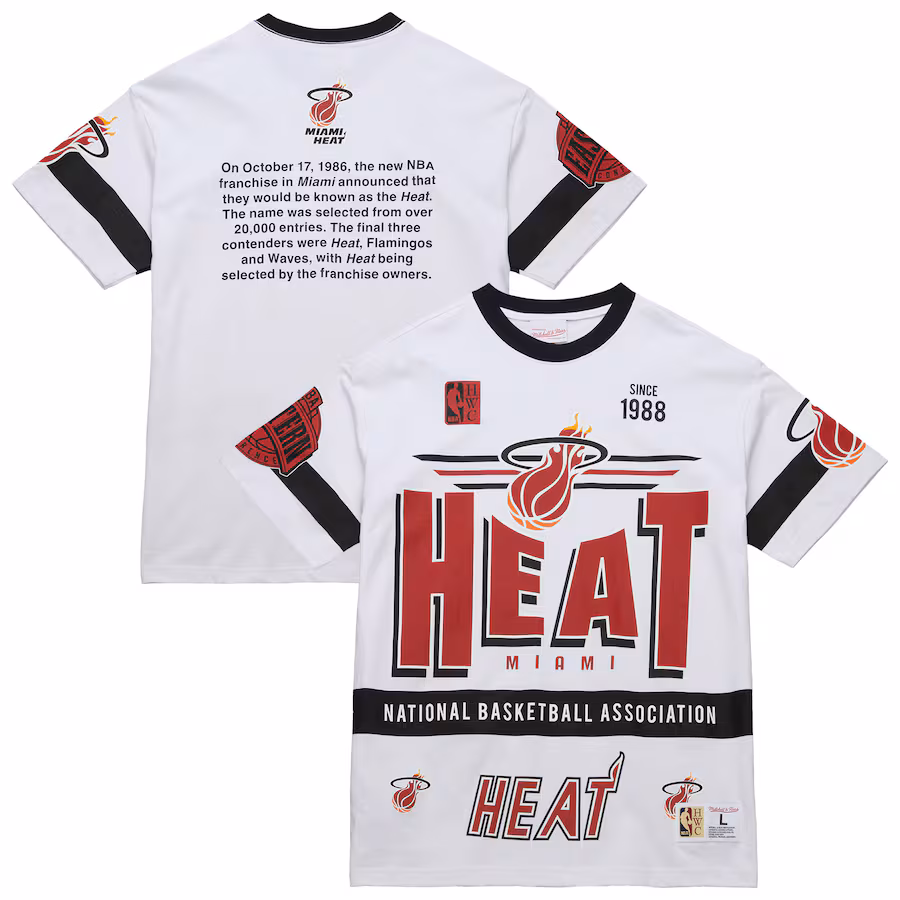 Unisex Miami Heat  Mitchell & Ness White Hardwood Classics Vintage Team Origins Premium T-Shirt