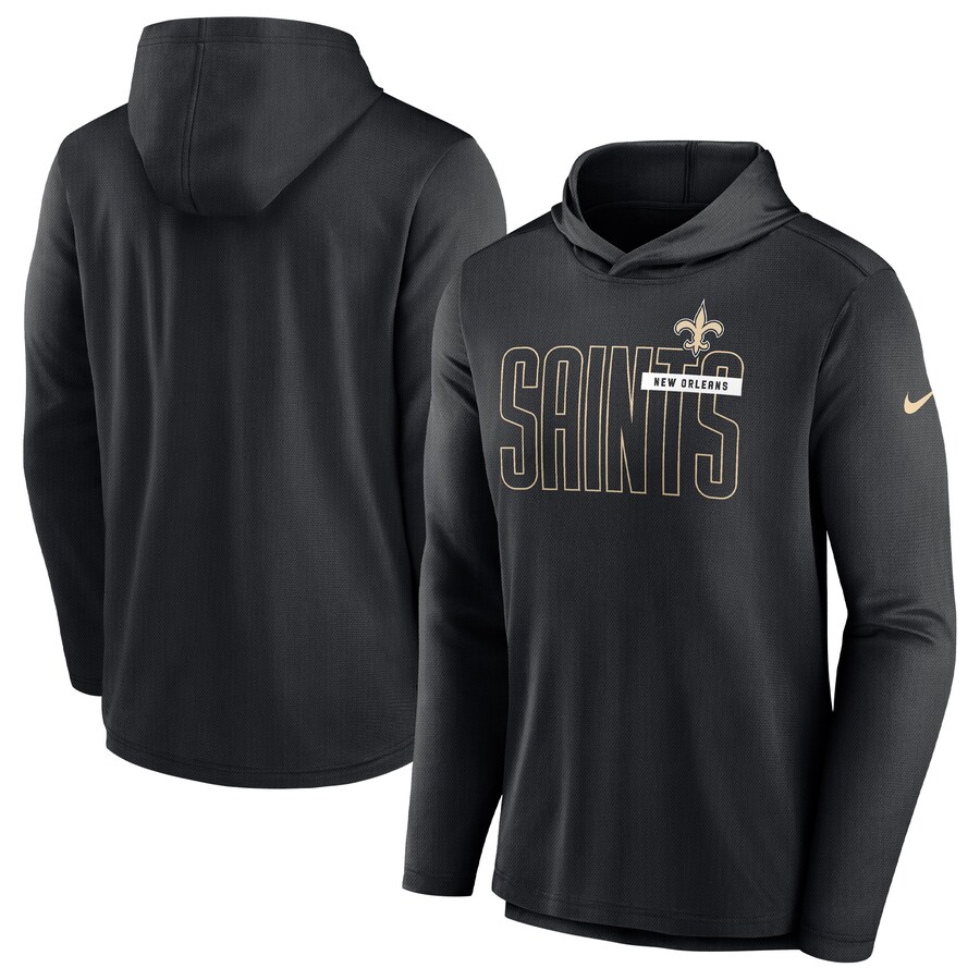 Men's New Orleans Saints Nike Black Lightweight Performance Hooded Long Sleeve T-Shirt