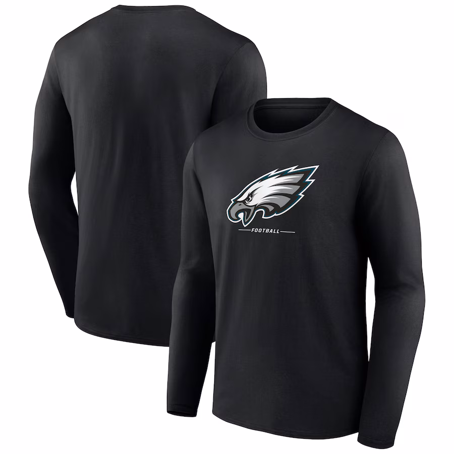 Men's Philadelphia Eagles Black Logo Team Lockup Long Sleeve T-Shirt