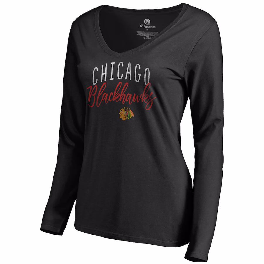 Women's Chicago Blackhawks Black Graceful Long Sleeve V-Neck T-Shirt