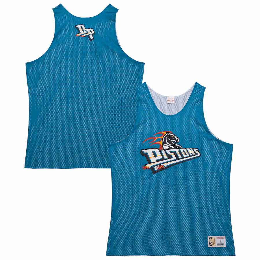 Men's Detroit Pistons Mitchell & Ness Teal/White Hardwood Classics Reversible Mesh Practice Jersey