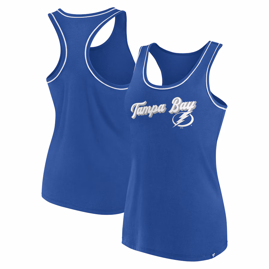 Women's Tampa Bay Lightning Fanatics Royal Wordmark Logo Racerback Scoop Neck Tank Top