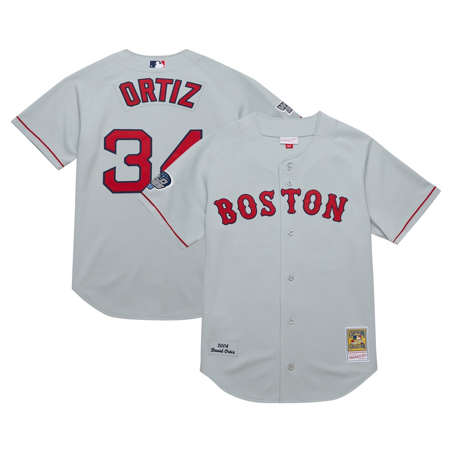 Men's Boston Red Sox David Ortiz Mitchell & Ness Gray 2004 Cooperstown Collection Authentic Throwback Jersey