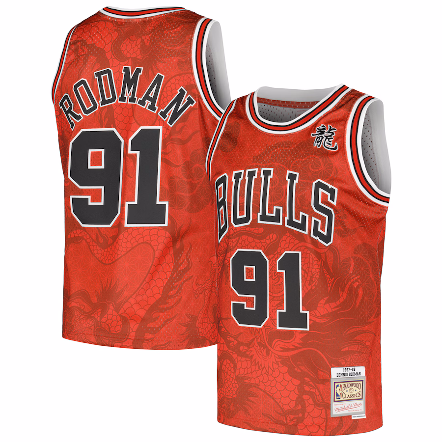 Men's Chicago Bulls Dennis Rodman Mitchell & Ness Red 1997/98 Hardwood Classics Asian Heritage 6.0 Swingman Throwback Player Jersey