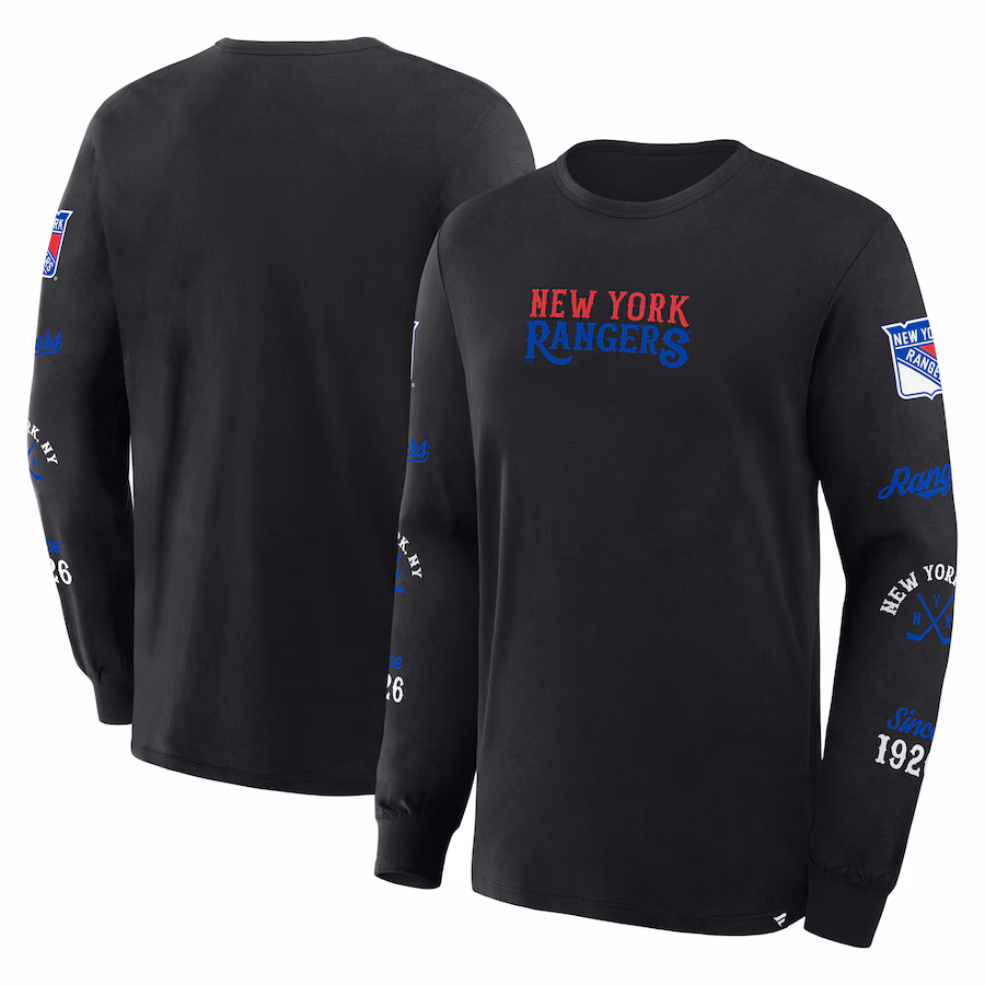 Men's New York Rangers Fanatics Black Boxed In Legacy Long Sleeve T-Shirt