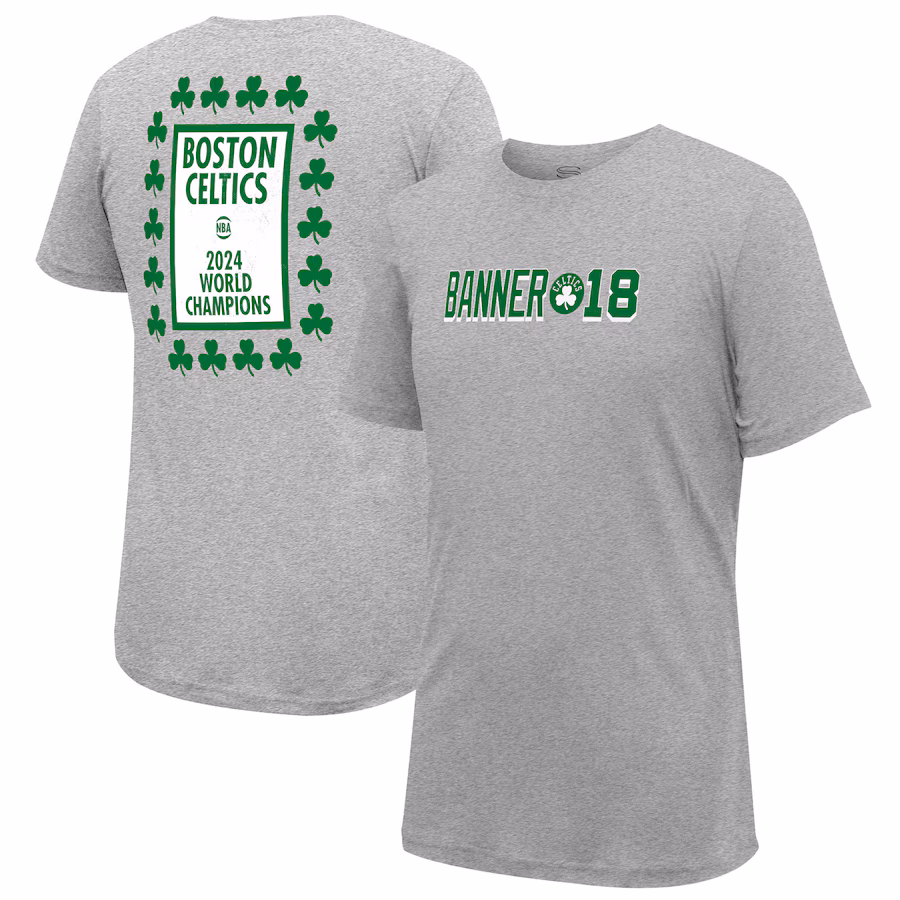 Men's Boston Celtics Stadium Essentials Heather Gray 18-Time NBA Finals Champions Banner 18 Forever T-Shirt